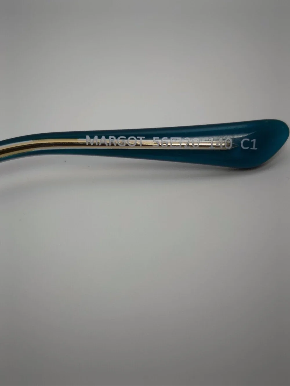 Margot. Stylish Teal Square Women's Eyewear with Gold Accents. Full Metal Frame.